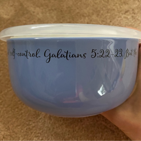 Bible Fruit of the Spirit Round Blue Microwave Pop-up Lid Container 30 oz - Picture 6 of 9